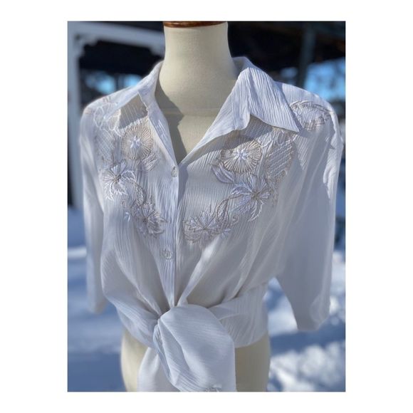 Vintage Cottagecore Blouse Short Sleeve Embroidery Sz 1X - Picture 1 of 12